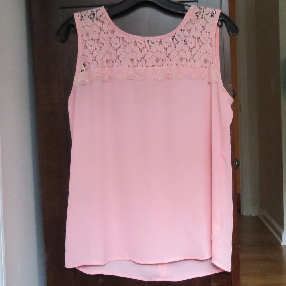 Pink Sleeveless Blouse with Lace Detail